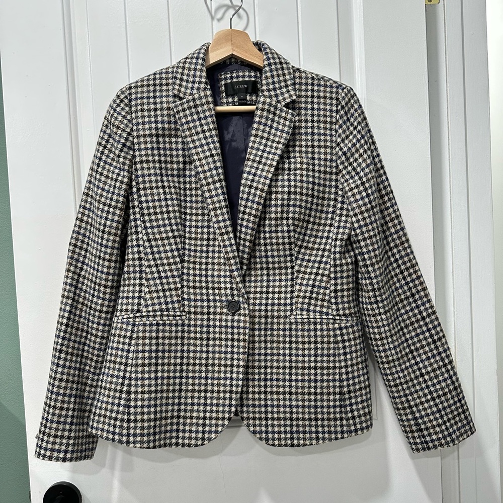 J. Crew Luxury Fabric Moon England Houndstooth 100% Wool Blazer Jacket
